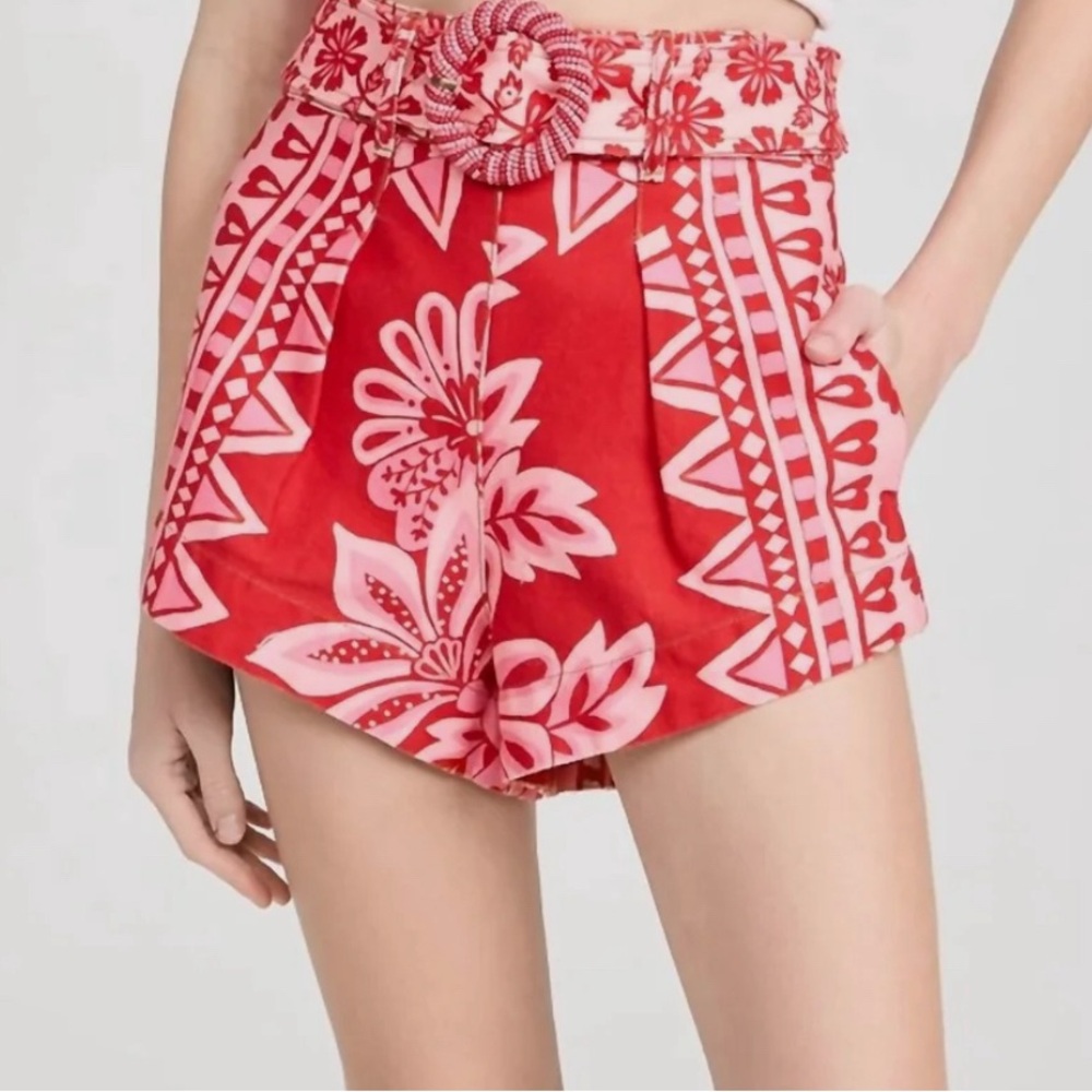 Farm Rio NWT Flora Tapestry Red Shorts w/ Belt